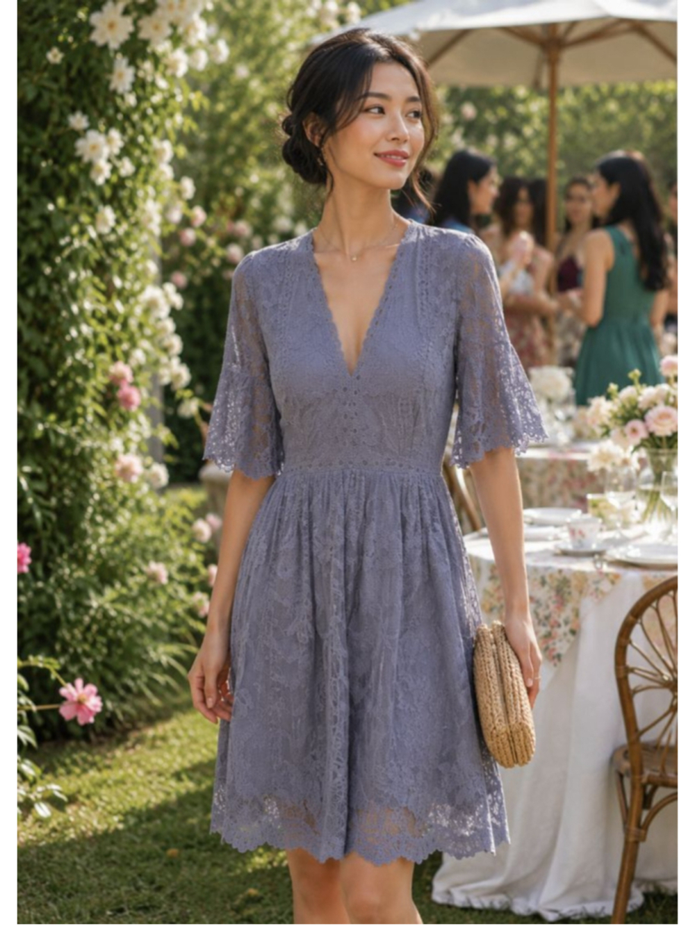 Socialite Lace Overlay Boho Dress Lavender Gray L
